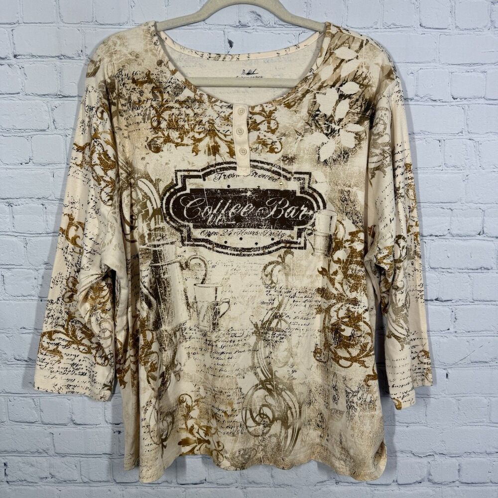 Tapemeasure Coffee Bar Tunic Women Plus 2X Geomentric Beaded Romantic Top